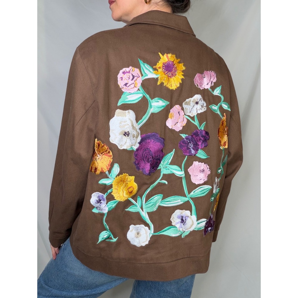 Taylor Swift Acoustic Piano Work Jacket Brown Embroidered Floral Chore Coat M - Picture 14 of 14